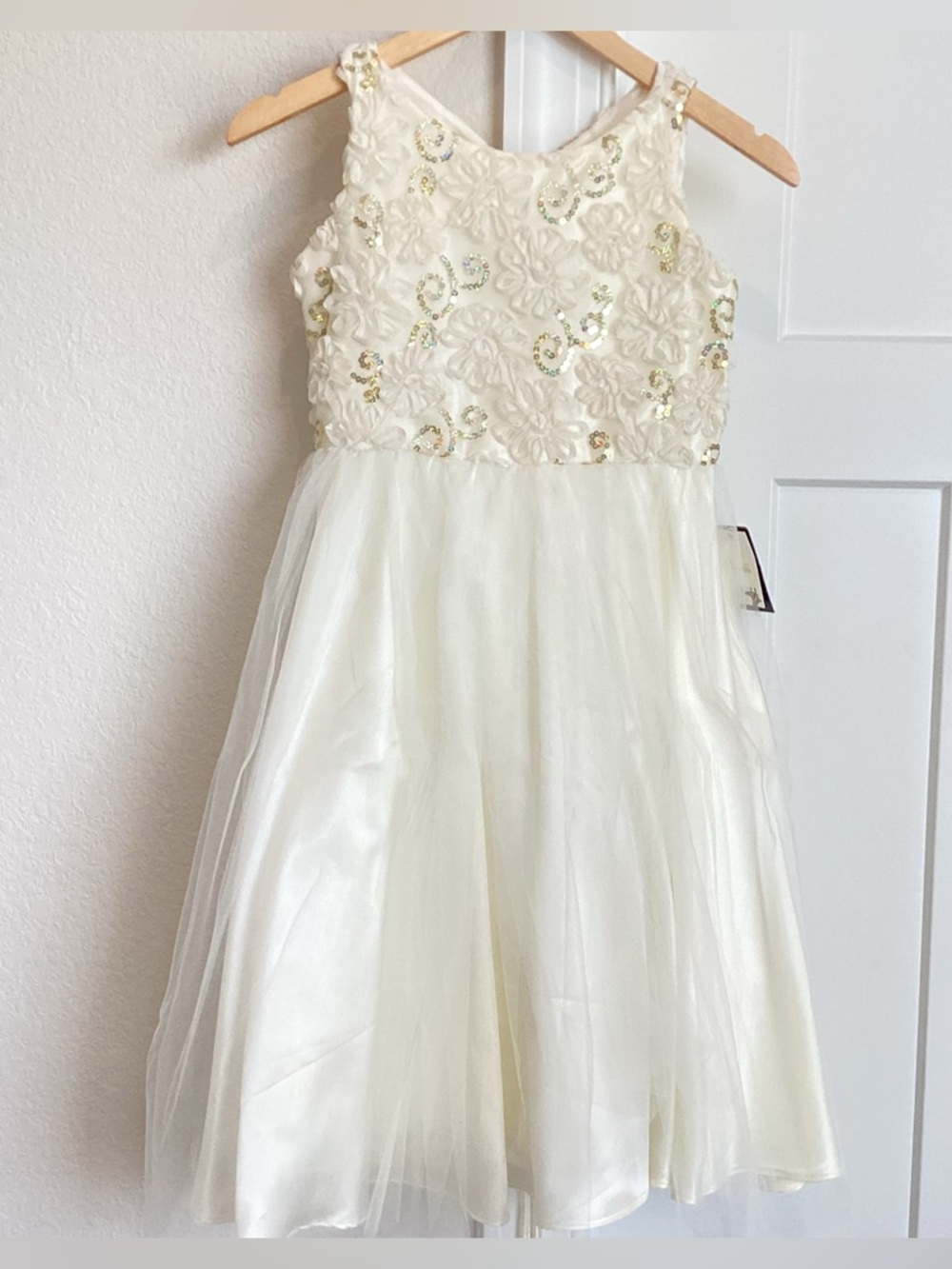 Child's Petite Adele Sequin Embellished Tulle Dress Ivory Cream